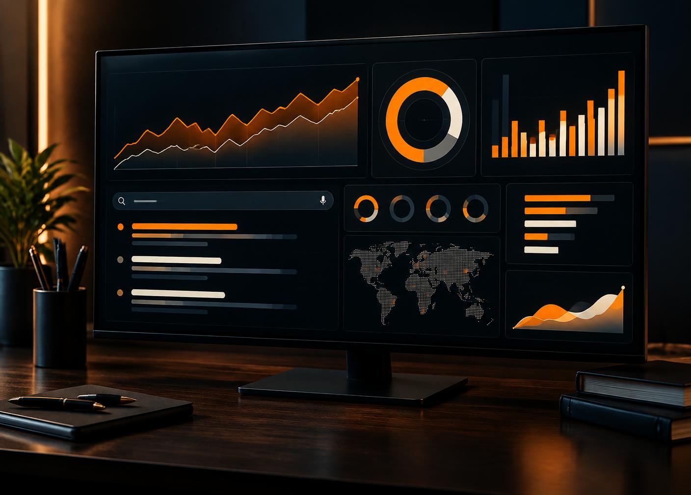A campaign performance dashboard on a studio display